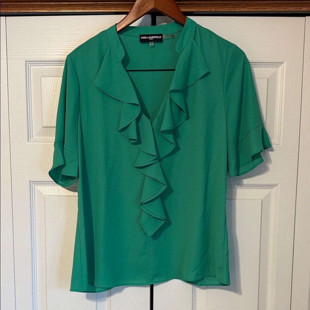 Karl Lagerfeld Emerald Ruffle Blouse M Size